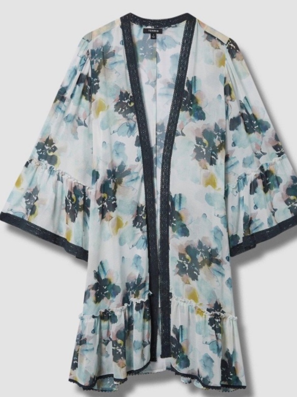 torrid White Floral Sheer Kimono with Black Trim